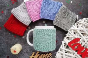 В'язаний чохол на чашку "Серце" - Опис