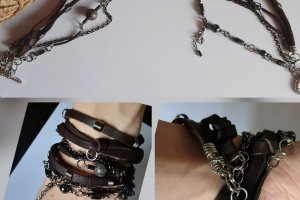 Браслет из натуральной кожи коричневого цвета с гематитом   - Описание