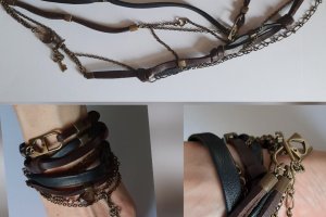 Браслет из натуральной черной и коричневой кожи - Описание