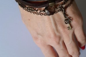 Браслет из натуральной черной и коричневой кожи - Описание