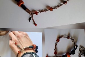 Браслет з натуральної шкіри, агату, сердоліку і яшми - Опис