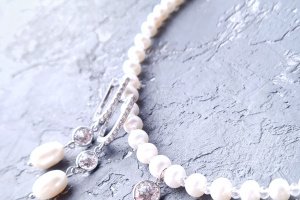 Серебряные украшения для невесты колье и серьги из жемчуга