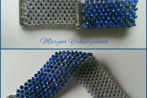 СИНИЙ ШИРОКИЙ БРАСЛЕТ ИЗ БИСЕРА И ХРУСТАЛЬНЫХ БУСИН - Описание