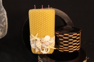 Свечи из вощины, свечи с декором на 3 фителя - Описание