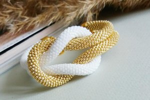 Браслет із японського бісеру ′White and gold′ - Опис