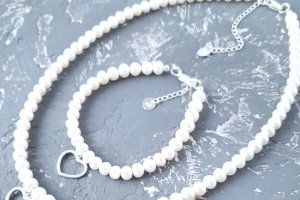 Браслет из натурального жемчуга в серебре сердце - Описание