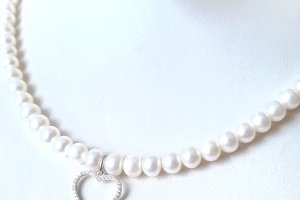 Срібло і натуральні перли кольє серце велике - Опис
