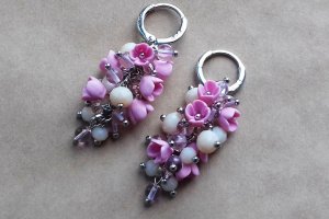 Рожеві сережки грона, сережки з квітами, ніжні сережки - Опис