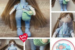 Tilda with a mint bag - Лялька ручної роботи