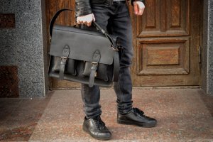 Кожаный мужской портфель, Деловая сумка под ноутбук  - Описание