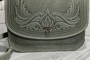 Кожаная сумка ручной работы, через плечо "Камея", серая - Описание
