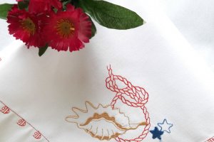 Работа Салфетки  "Подводный мир с ракушкой и рыбкой"