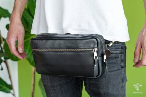 Черная Мужская сумка на пояс из натуральной кожи - Описание
