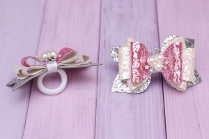 Банти бантики з екокожі біло-сріблясто-рожеві - Опис