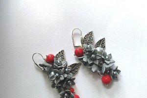 Работа Серьги Красно серебристые серьги с Коралли