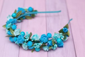 Обруч ободок с цветами бирюзовый