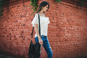 Чорна Шкіряна Сумка Клатч З Бахромою