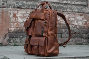 Рюкзак у військовому стилі, Шкіряний чоловічий рюкзак - Опис