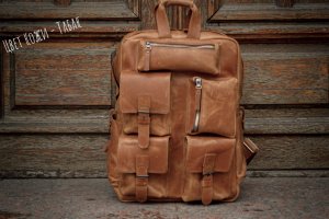 Рюкзак у військовому стилі, Шкіряний чоловічий рюкзак - Опис