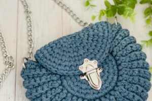 Работа Вязаная круглая сумка Джинс