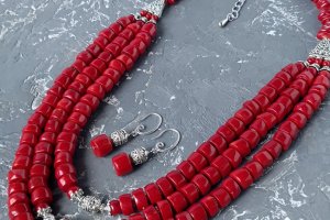 Сережки з натуральними коралами та срібними застібками № 395 - Опис