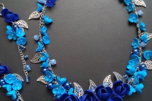 Колье та сережки синього кольору - Опис