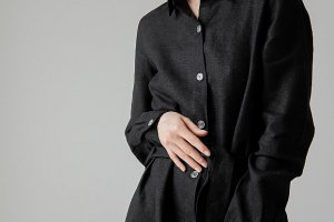 Платье-рубашка из льна с длинным рукавом - Описание