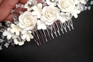 Свадебный гребень  с розами  - Описание