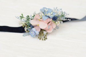 Набор : браслет и бутоньерка. Navy Blue с нежно-розовым - Описание