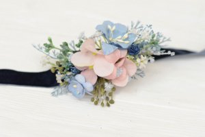 Набор : браслет и бутоньерка. Navy Blue с нежно-розовым - Описание
