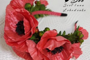 Обруч для волосся з кораловими маками - Опис