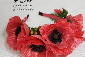 Обруч для волосся з кораловими маками - Опис