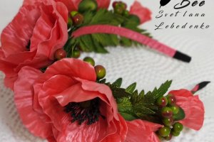 Обруч для волосся з кораловими маками - Опис