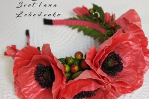 Обруч для волосся з кораловими маками - Опис