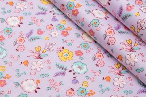 Ткань хлопок для рукоделия цветочки на розовом