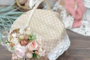 Серветка в горох на кошик з мереживом 53 * 32см. беж - Опис