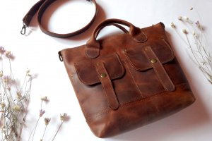 Работа Кожаная сумка-портфель «Style 3», виски