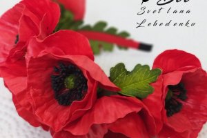 Робота Обідок для волосся з червоними маками