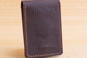 Обложка из кожи на удостоверение полиции с жетоном шоколад - Описание