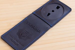 Обложка из кожи на удостоверение полиции с жетоном синяя - Описание