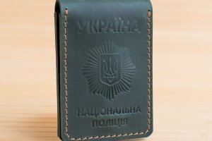 Обкладинка зі шкіри на посвідчення поліції з жетоном зелена