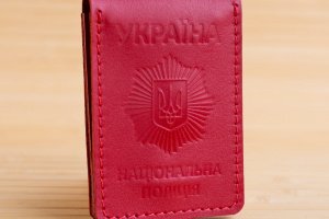 Обкладинка зі шкіри на посвідчення поліції з жетоном червона