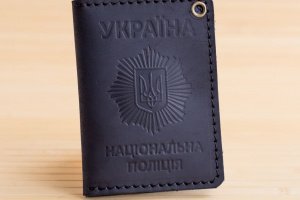 Обкладинка з натуральної шкіри на посвідчення поліції чорна