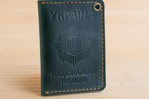 Обложка из кожи на удостоверение полиции зеленая