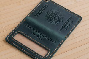 Обложка из кожи на удостоверение полиции зеленая - Описание