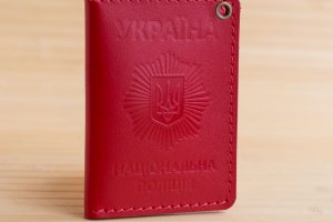 Работа Обложка из кожи на удостоверение полиции красный глянец