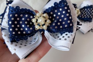 Шкільні бантики на резинці пишні сині 5    - Опис