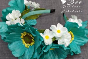 Робота Обруч для волосся з ромашками кольору морської хвилі