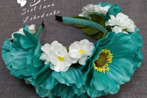 Обруч для волосся з ромашками кольору морської хвилі - Опис