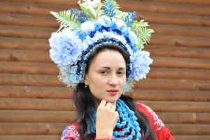 Голубовато белый венок, этно венок, большой венчик, фотосессия - Описание